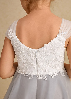 Azazie Momo Flower Girl Dresses Ivory Frost A-Line Lace Dress image7