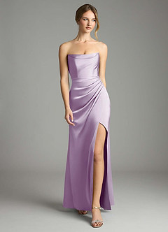 Azazie Leonis Bridesmaid Dresses Frosted Lilac Mermaid Pleated Stretch Satin Convertible Dress image5