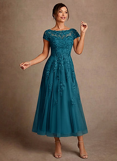 Azazie Jolanda Kleider für die Brautmutter A-Linie Spitze Kleid Tintenblau image3
