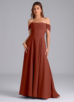 Azazie Almina Robes de demoiselle d'honneur Robe Trapèze Convertible en Mousseline de soie Épaule décolletée Auburn image3