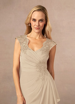 Azazie Gladys Mother of the Bride Dresses Champagne A-Line Queen Anne Lace Chiffon Dress image5
