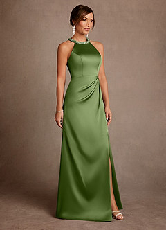 Azazie Lawrence Moeder van de bruid jurken A-Lijn Jurk van Stretch Satijn Geplooid Jeneverbes image4