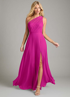Azazie Phaedra Bridesmaid Dresses Fuchsia A-Line One Shoulder Chiffon Dress image4