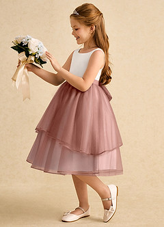 Azazie Rene vestidos de niña de las flores Vestido de Marfil Rosa De Cedro de Tul de Corte En A con Lazo image5