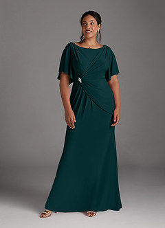 Azazie Louanne vestidos de madre de la novia Vestido de Pino de Punto de lujo de Sirena con Cuello barco plisado image11