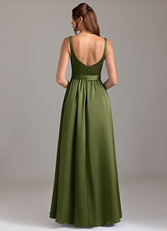 Azazie Elliott Bridesmaid Dresses Olive A-Line with Pockets Stretch Satin Dress image6