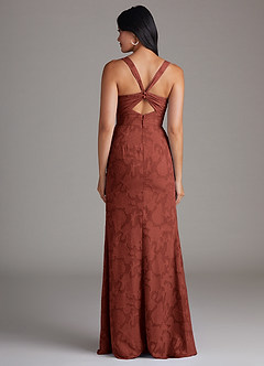 Azazie Mero Bridesmaid Dresses Terracotta Sheath Pleated Floral Burnout Dress image3
