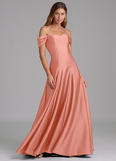 Azazie Seriana Suknie dla druhen Linia A Zza ramienia Satyna elastyczna Do ziemi Sukienka image4