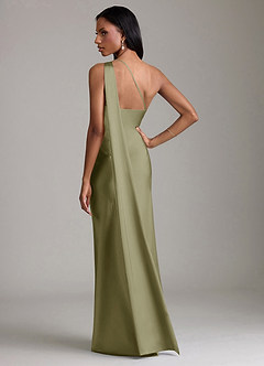 Azazie Galinda Brudtärnklänningar Klä av Sjöjungfru i Stretch Satin Ena axeln Pistasch image6