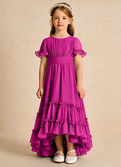 Azazie Kass Flower Girl Dresses Fuchsia A-Line Pleated Chiffon Dress image4