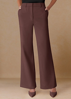 front Marina Espresso Refined Weave Straight-Leg Pants