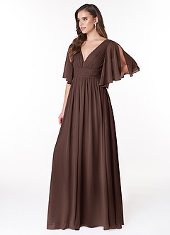 Azazie Temeka Brautjungfernkleider A-Linie Gestreift Chiffon Kleid Ganache image3