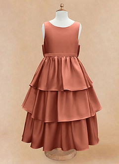 Azazie Margie Flower Girl Dresses Clay A-Line Bow Stretch Satin Dress image4
