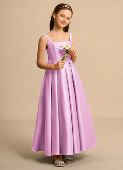 Azazie Mochi Girl Flower Girl Dresses Candy Pink Ball-Gown Pleated Matte Satin Dress image4