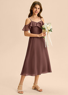 Azazie Kamilla Junior Abito A-Line in Chiffon a Spalla Scoperta Espresso image5