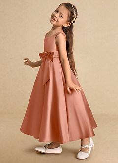 Azazie Lindy Flower Girl Dresses MAI TAI A-Line Pleated Matte Satin Dress image8