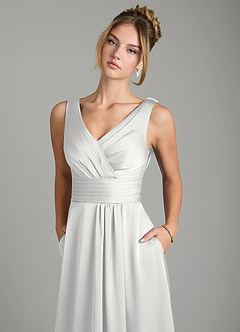 Azazie Karina Bridesmaid Dresses White A-Line Pleated Stretch Satin Dress image7