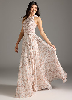 Azazie Charlize Jurken voor bruidsmeisjes Jurk van Chiffon met A-Lijn One-Shoulder Roze Varen Bloemen image6