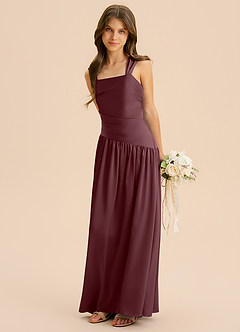 Azazie Dotty Junior A-Linie Plissee Stretch-Satin Kleid Sangria image1