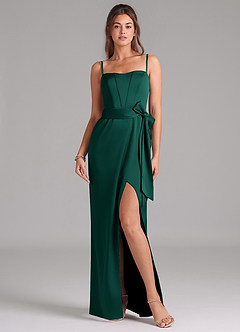 Azazie Jamie Bridesmaid Dresses Emerald A-Line Strapless Stretch Satin Convertible Dress image8