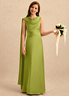 Azazie Sanah Girls Formal Flower Girl Klänningar Klänning A-Line i Stretch Satin Plisserad image3