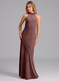 Azazie Velli Robes de demoiselle d'honneur Robe Sirène en velours Col Haut Expresso image3