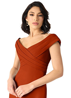 Azazie Evita Bridesmaid Dresses Paprika A-Line Off the Shoulder Stretch Crepe Dress image4