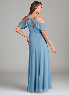 Azazie Dakota Bridesmaid Dresses Steel Blue A-Line Off the Shoulder Mesh Dress image4