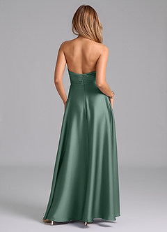 Azazie Tessie Vestidos de damas de honor Vestido de Eucalipto de Satén Elástico de Corte en A con Plisado image2