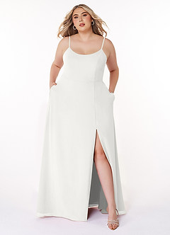 Azazie Moira Brautjungfernkleider A-Linie Schaufel Chiffon Kleid Weiß image8