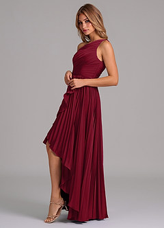 Azazie Lyrica Bridesmaid Dresses Burgundy A-Line One Shoulder Stretch Satin Dress image5