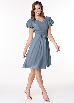 Azazie Hadley Final Sale A-Line Pleated Chiffon Knee-Length Dress image5