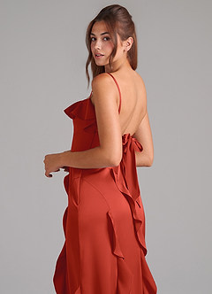 Azazie Malia Bridesmaid Dresses Rust A-Line Side Slit Stretch Satin Dress image2