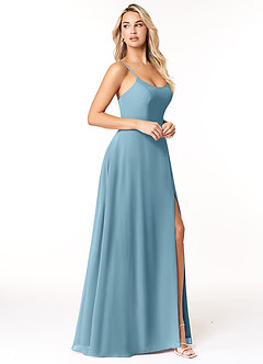 Azazie Moira Bridesmaid Dresses Moody Blue A-Line Scoop Chiffon Dress image4