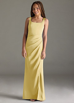 Azazie Mero Junior Lemon Sorbet Mermaid Pleated Stretch Satin Dress image1