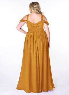 Azazie Lianne Bridesmaid Dresses Butterscotch A-Line Off the Shoulder Chiffon Dress image9
