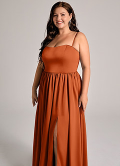 Azazie Calianna Robes de demoiselle d'honneur Robe Trapèze Convertible en Satin extensible Épaule décolletée Orange Brûlée image11