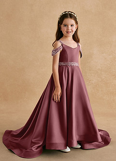Azazie Jodi vestidos de niña de las flores Vestido de Rosa Del Desierto de Satin Mate de Corte En A image3