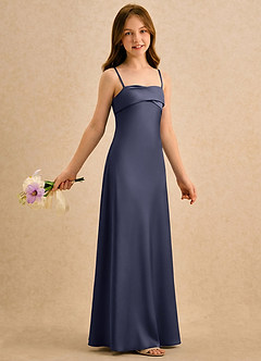 Azazie Mirabella Girls Formal vestidos de niña de las flores Vestido Tormenta de Satén Elástico de Recto con Escote corazón image4