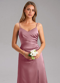 Azazie Azuree Bridesmaid Dresses Vintage Mauve A-Line Pleated Stretch Satin Dress image7
