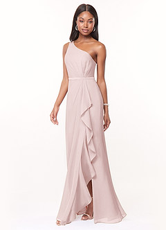 Azazie Liza Bridesmaid Dresses Blushing Pink Mermaid One Shoulder Chiffon Dress image1