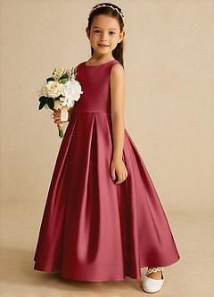 Azazie Cailee Flower Girl Dresses Pomegranate Ball-Gown Pleated Matte Satin Dress image2