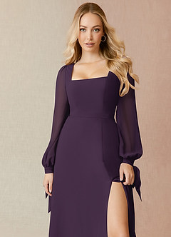 Azazie Leonia Bridesmaid Dresses Plum A-Line Long Sleeve Chiffon Dress image5