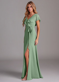 Azazie Lainey Abiti da Damigella Abito A-Line in Chiffon Con Tasche Matcha image4