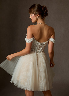 Azazie Sorel Hochzeitskleider Ballkleid Schulterfrei Spitze Kleid Diamantweiß Nude image3