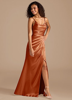 Azazie Deandra Bridesmaid Dresses Auburn Mermaid Pleated Metallic Satin Dress image2
