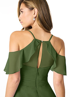 Azazie Dakota Abiti da Damigella Abito A-Line in Chiffon con Scollo a V a Pieghe Oliva image8