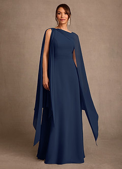 Azazie Liddie vestidos de madre de la novia Vestido de Azul Marino Oscuro de Gasa de Corte en A con Plisado image1