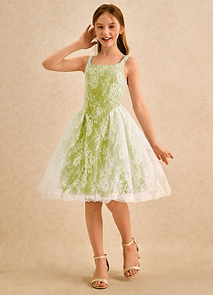 Azazie Cubbie Girls Formal Flower Girl Dresses Lemongrass A-Line Lace Dress image1