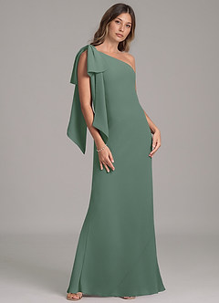 Azazie Capri Bridesmaid Dresses Eucalyptus A-Line One Shoulder Chiffon Dress image4